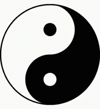 A Black And White Yin Yang Symbol With Two Circles In It GIF