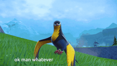 A Black And Yellow Bird Is Standing In The Grass With The Words Ok Man Whatever Above It GIF