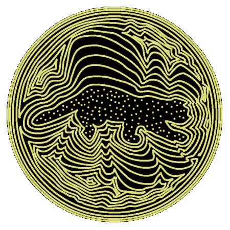 A Black And Yellow Circle With Lines And Dots In The Middle Sticker