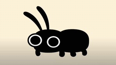 A Black Ant With White Eyes And Antennas On A White Background . GIF