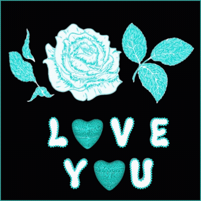 A Black Background With A Blue Rose And The Words Love You On It GIF