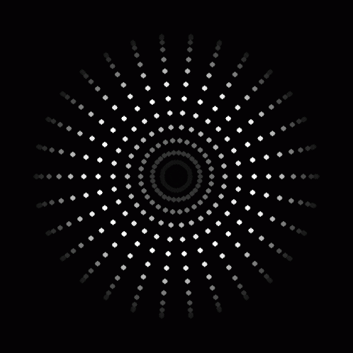 A Black Background With A Circular Pattern Of White Squares GIF