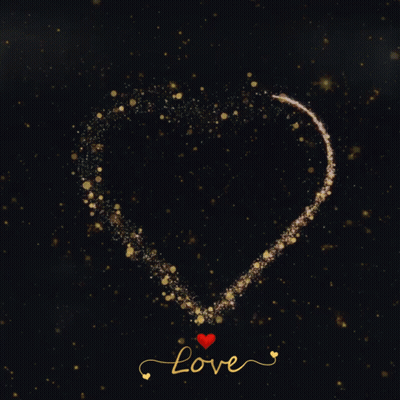 A Black Background With A Heart And The Word Love Written In Gold GIF