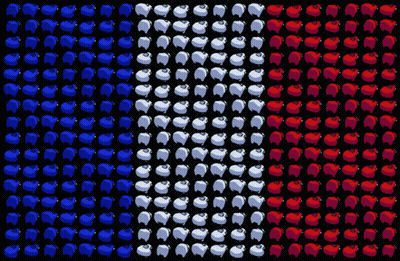 A Black Background With A Pattern Of Pigs In Red White And Blue GIF