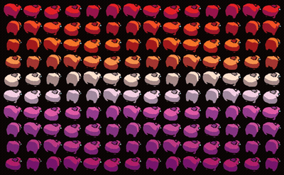 a black background with a pattern of sheep in different colors