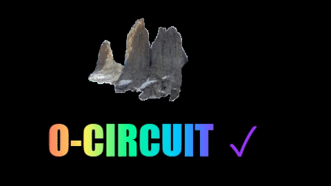 A Black Background With A Rainbow Colored O-Circuit Icon GIF