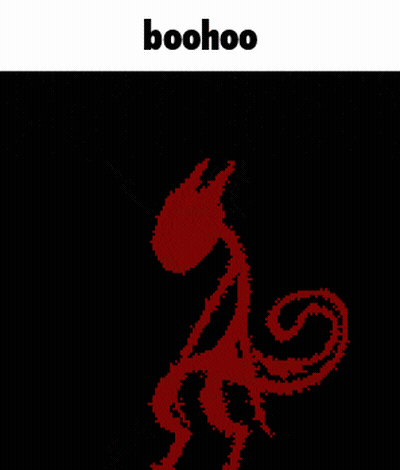 a black background with a red silhouette and the word boohoo