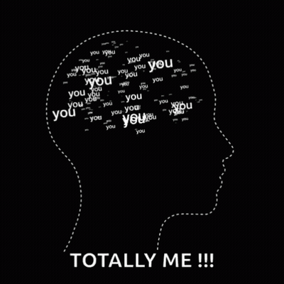 A Black Background With A Silhouette Of A Head And The Words " Totally Me " On The Bottom GIF