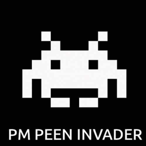 A Black Background With A White Pixelated Invader And The Words Pm Peen Invader Below It GIF