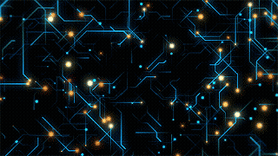 A Black Background With Blue Lines And Yellow Lights GIF