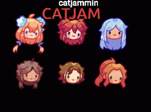 A Black Background With Cartoon Characters And The Name Catjammin On Top GIF