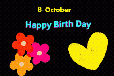 A Black Background With Flowers And A Heart That Says " Happy Birth Day " GIF