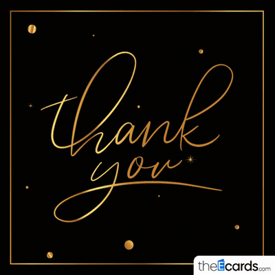 A Black Background With Gold Lettering That Says " Thank You " GIF