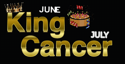 A Black Background With Gold Letters That Say June King Cancer July King Cancer GIF