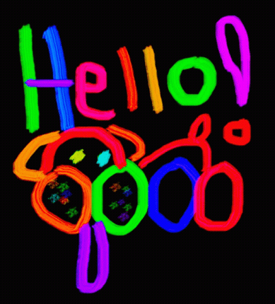A Black Background With Neon Colored Letters That Say Hello Good GIF