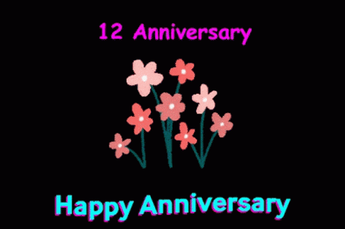 A Black Background With Pink Flowers And The Words Happy Anniversary GIF