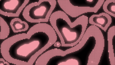 A Black Background With Pink Hearts And Circles On It GIF