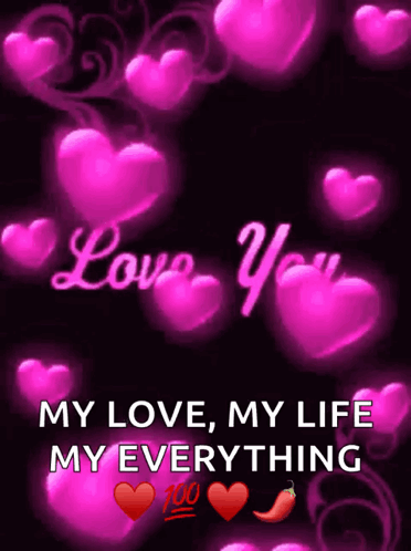 A Black Background With Pink Hearts And The Words " Love You " GIF