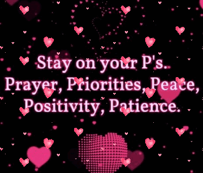 A Black Background With Pink Hearts And The Words Stay On Your Ps GIF