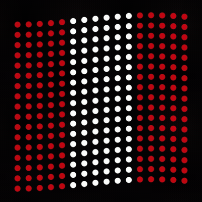 A Black Background With Red And White Dots On It GIF