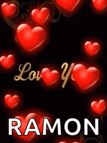A Black Background With Red Hearts And The Name Ramon GIF