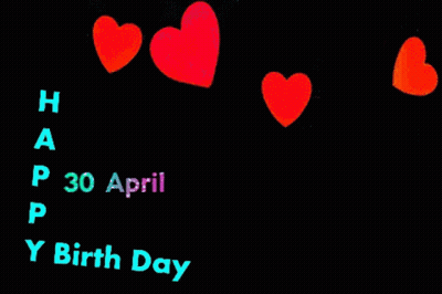 A Black Background With Red Hearts And The Words Happy Birthday GIF