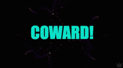 A Black Background With The Word Coward Written In Blue GIF