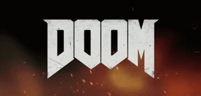 A Black Background With The Word Doom In White Letters GIF