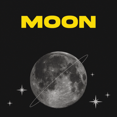 A Black Background With The Word Moon In Yellow GIF