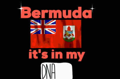 A Black Background With The Words Bermuda It 'S In My Dna On It GIF