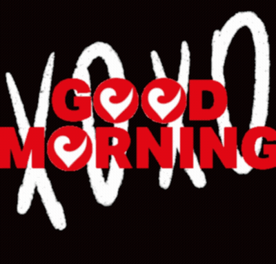 A Black Background With The Words Good Morning Written In Red Letters GIF
