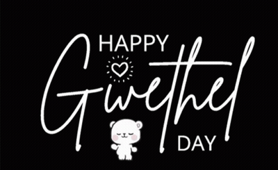 A Black Background With The Words `` Happy Givethel Day '' And A Teddy Bear With A Heart On It . GIF