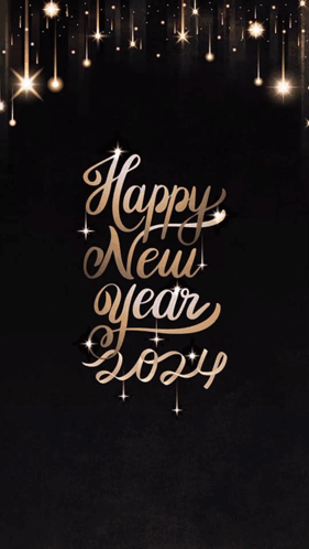 a black background with the words happy new year 2024 written in gold