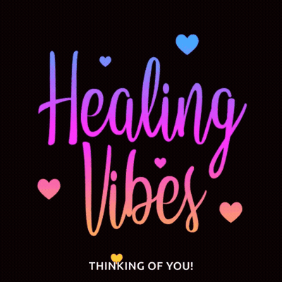 A Black Background With The Words " Healing Vibes " And Hearts On It GIF