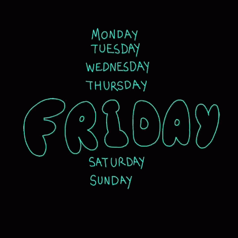 A Black Background With The Words Monday Tuesday Wednesday Thursday Friday Saturday Sunday Written On It GIF