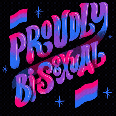 A Black Background With The Words Proudly Bisexual In Pink And Blue Letters GIF