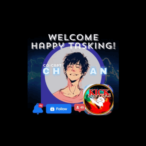 A Black Background With The Words Welcome Happy Tasking GIF
