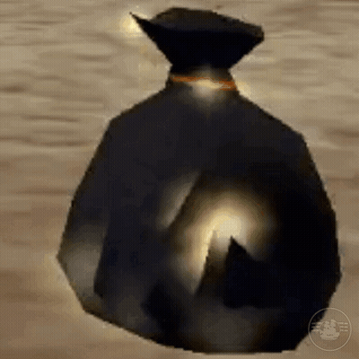 A Black Bag With A Yellow Ribbon Around The Neck GIF
