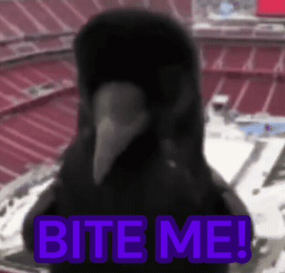 A Black Bird Says Bite Me In Purple GIF
