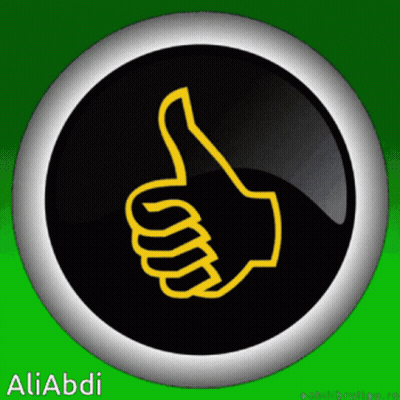 A Black Button With A Yellow Thumbs Up And The Name Aliabdi On The Bottom GIF