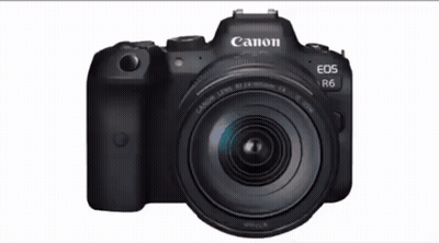 A Black Canon Eos R6 Camera With A Caption That Says Smile For The Camera GIF