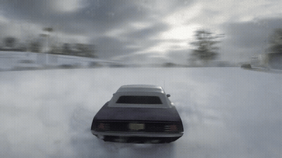 A Black Car With A New York License Plate Is Driving Through The Snow GIF