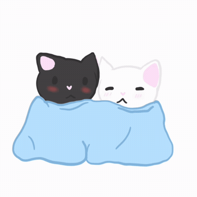 A Black Cat And A White Cat Are Laying Under A Blue Blanket GIF