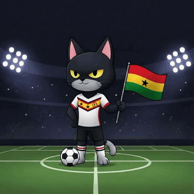 A Black Cat Holding A Flag And A Soccer Ball GIF