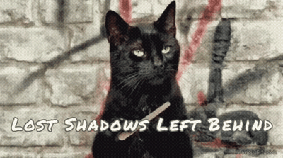 A Black Cat Holding A Nail File With The Words Lost Shadows Left Behind GIF