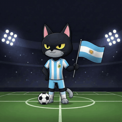 A Black Cat In A Soccer Uniform Holds An Argentina Flag GIF