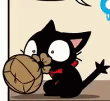 A Black Cat Is Holding A Basketball In Its Mouth . GIF