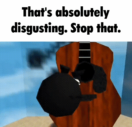 A Black Cat Is Laying On Top Of A Guitar With The Words That 'S Absolutely Disgusting Stop That . GIF