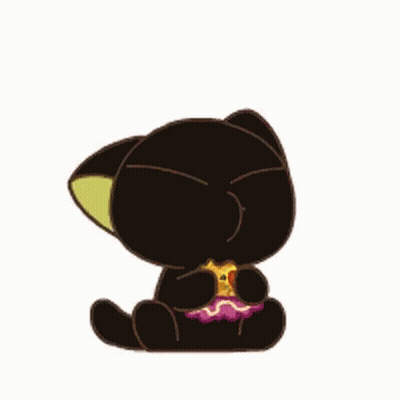 A Black Cat Is Sitting Down Eating A Piece Of Cake . GIF