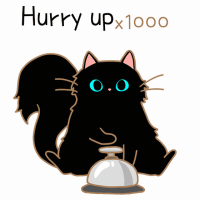 A Black Cat Is Sitting On A Bell With The Words Hurry Upx1000 Written Below It GIF